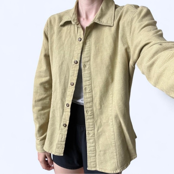 Vintage 90s  Patagonia Yellow Organic Cotton Button Up Long Sleeve Shirt Large - Picture 2 of 10